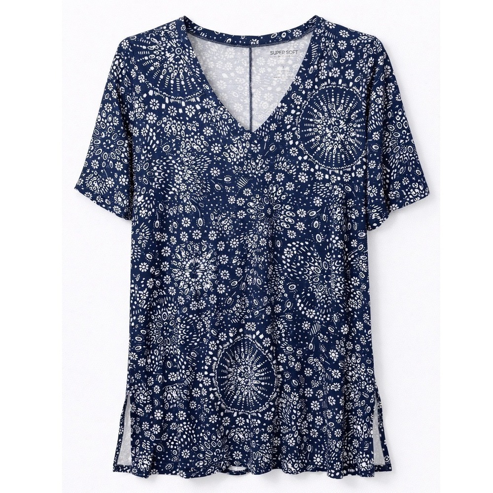Torrid Super Soft Knits‎ Tunic Top Women's Boho Blue White  V-Neck Size 0